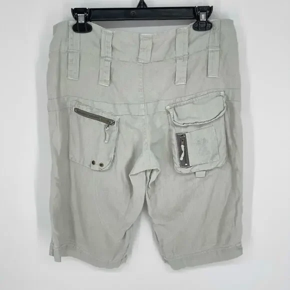 Pete & Greta by Johnny Was Cargo Shorts Womens Sz 6 Linen Y2k Pockets Pale Green